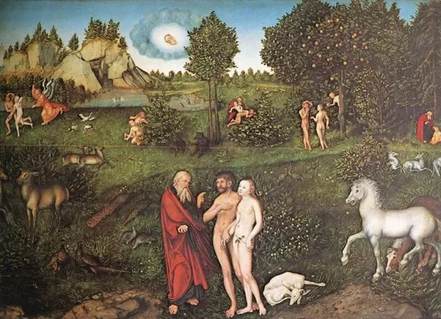  Лукас Кранах, Адам и Ева в саду Эдема